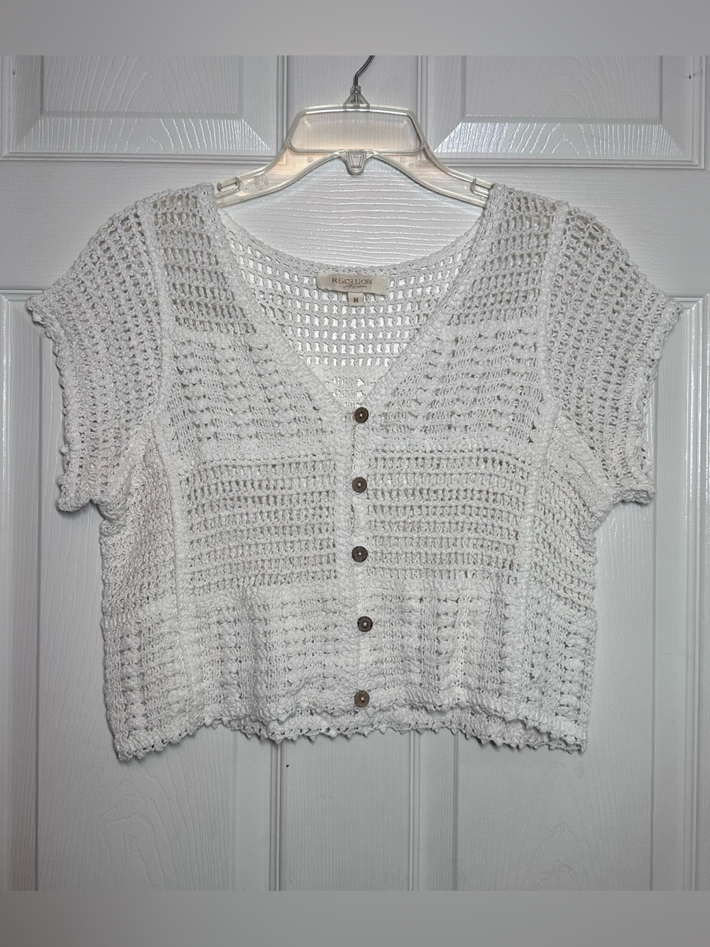 Rebellion Boho Crochet Crop Top Cardigan Size M Cotton Cottagecore Festival